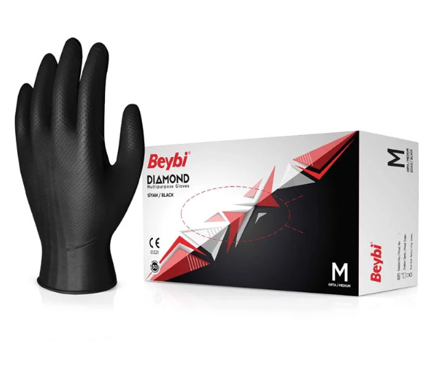 Diamond Nitril Muayene Eldiveni KOLİ (20 Kutu) Ekstra Büyük (XL) - Siyah
