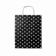 Büküm Saplı Kağıt Çanta Puantiyeli 25x30x12 cm ( 100 Adet ) Siyah