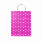 Büküm Saplı Kağıt Çanta Puantiyeli 22x28x10 cm ( 100 Adet ) Pembe