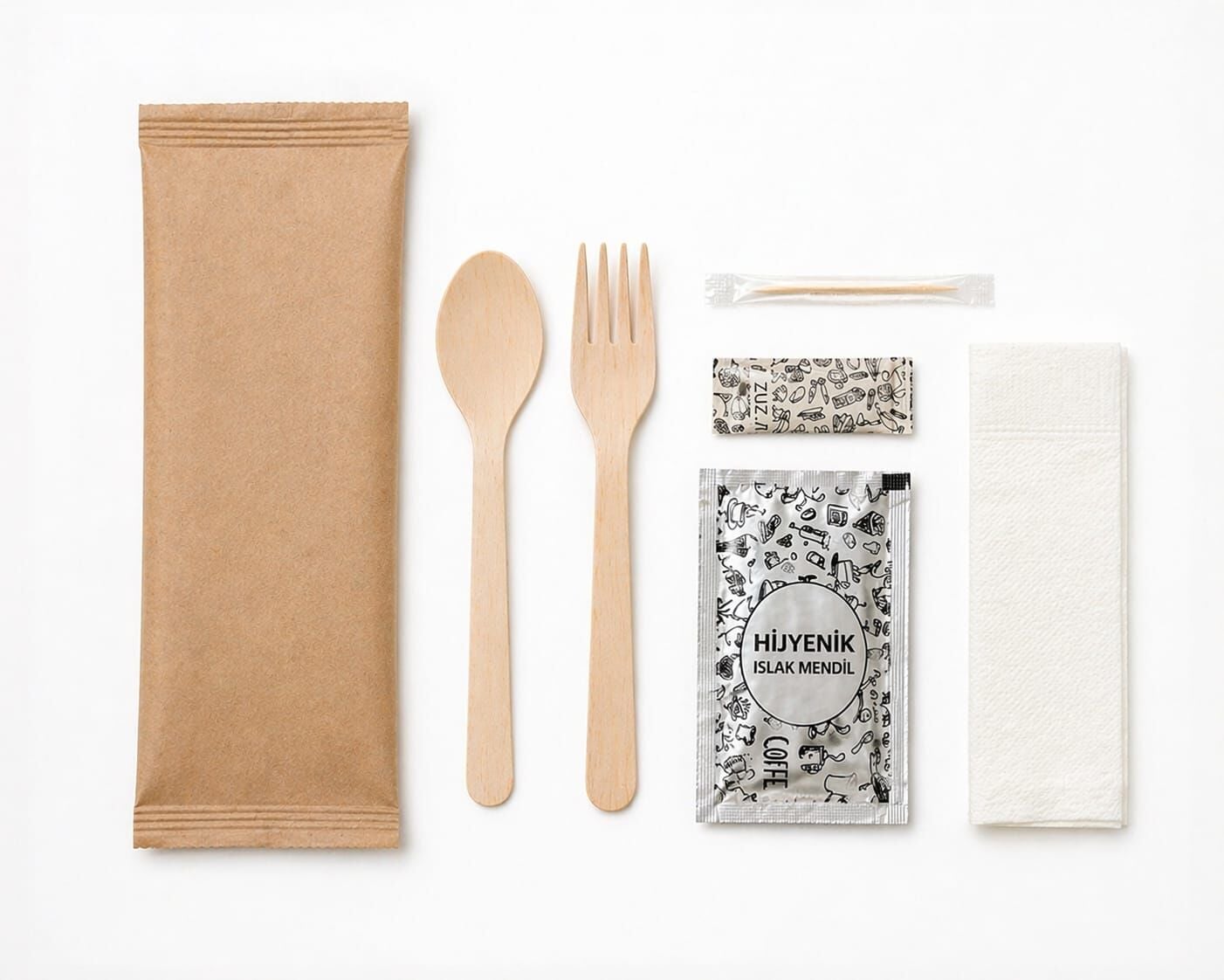 Kraft Ambalaj Ahşap Çatal Kaşık Seti ( 500 ) Adet