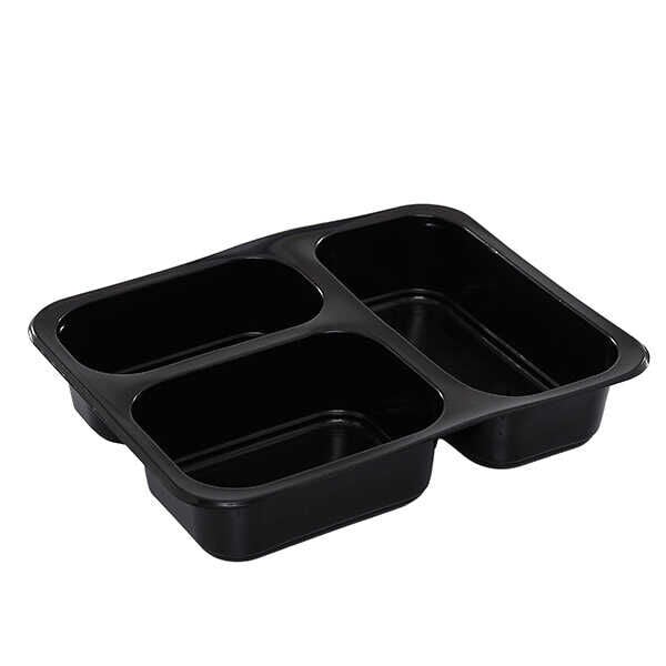 3 Bölmeli Mikrodalga Yemek Kabı Siyah (400 Adet )
