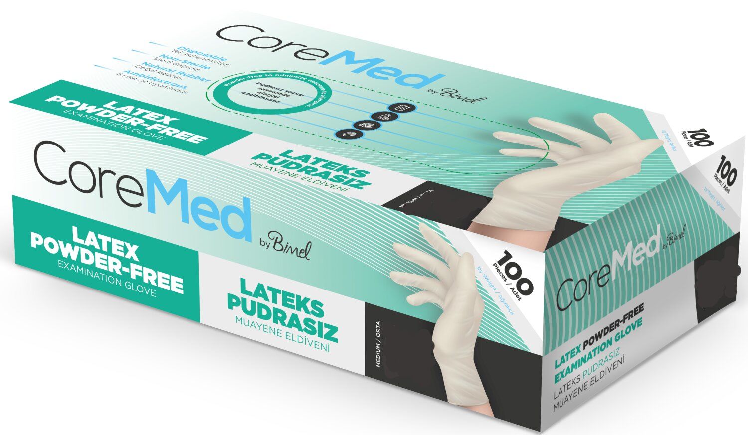 CoreMed Lateks Muayene Eldiveni Pudrasız  100 Adet