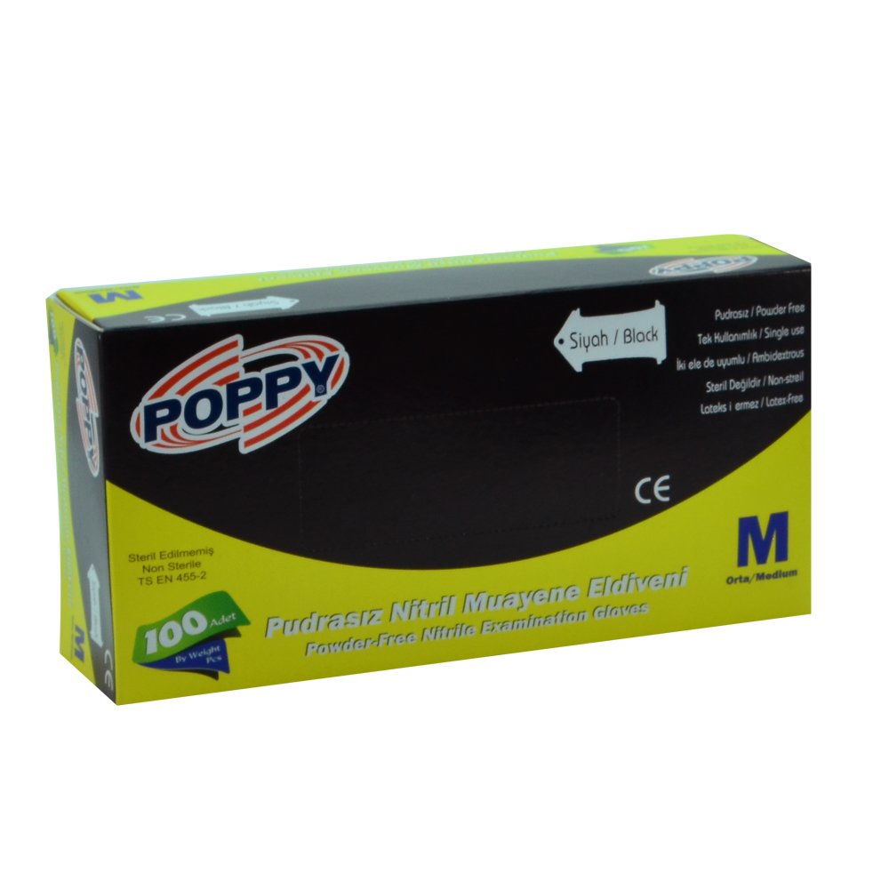 Pudrasız Siyah Nitril Medikal Muayene Eldiveni ( M ) 100 Adet