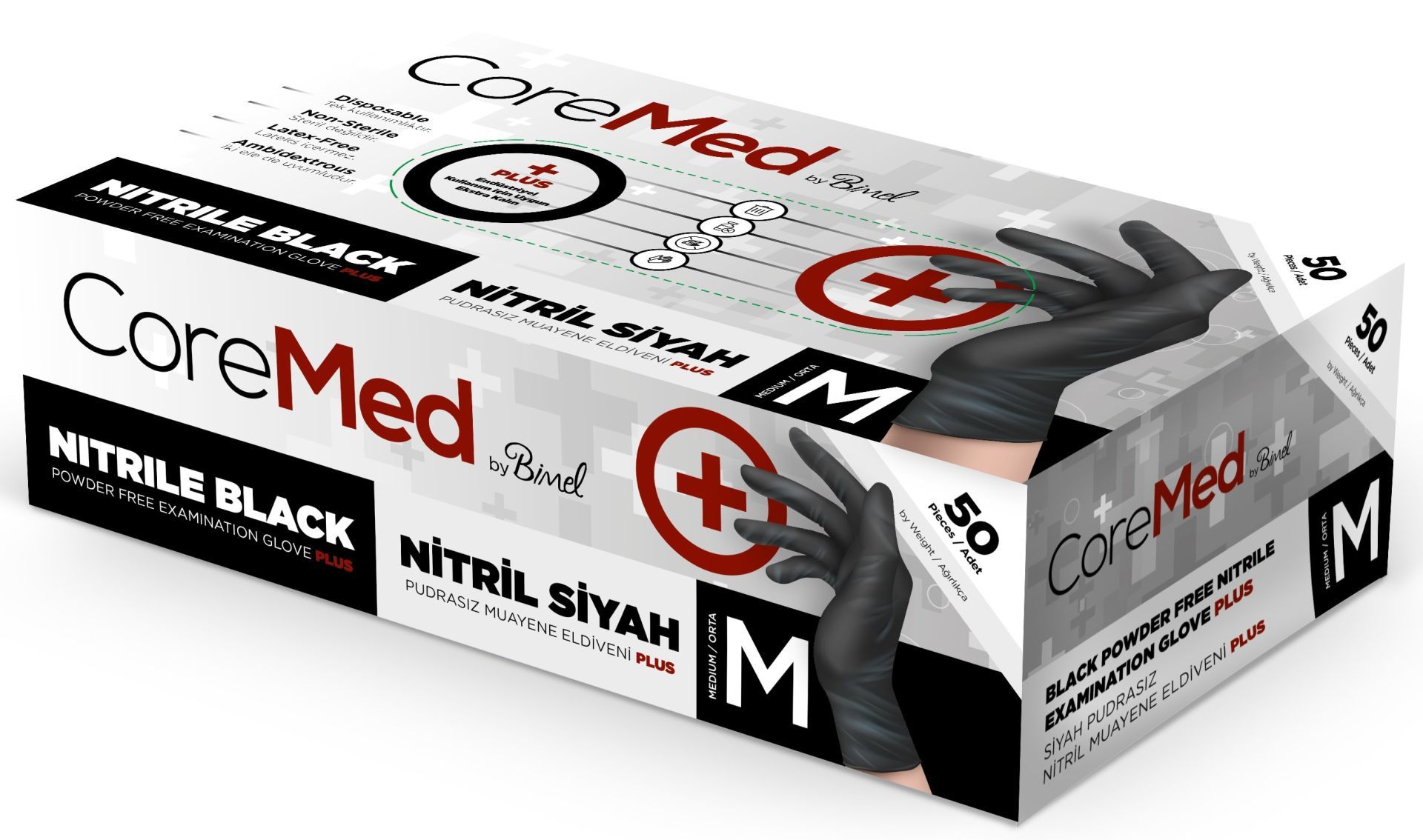 Kalın Siyah Nitril Muayene Eldiveni KUTU (50 Adet)