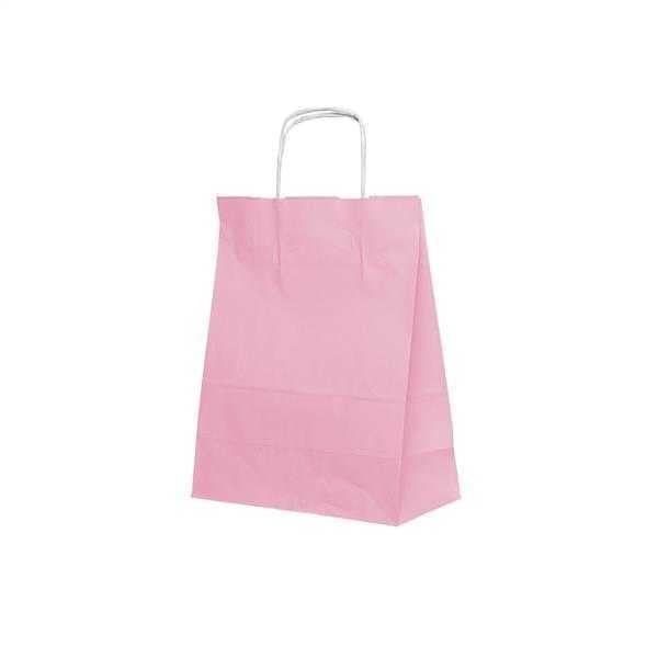 Büküm Saplı Kağıt Çanta Renkli 22x28x10 cm ( 100 Adet ) Pembe