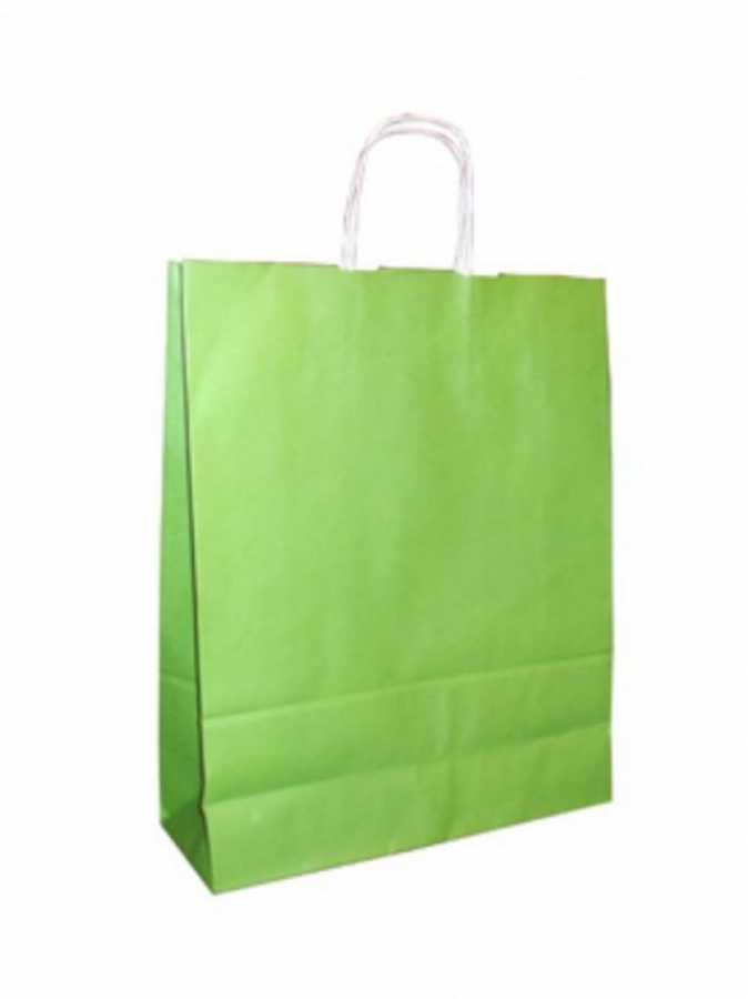 Büküm Saplı Kağıt Çanta Renkli 25x30x12 cm ( 100 Adet ) Yeşil