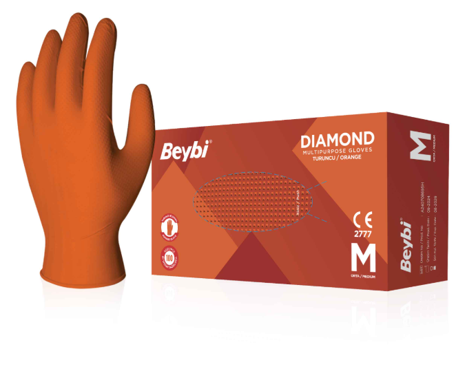 Diamond Nitril Muayene Eldiveni KOLİ (20 Kutu) Ekstra Büyük (XL) - Turuncu